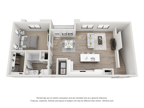 Floor plan for 1 bed, 1 bath, 947 sqft